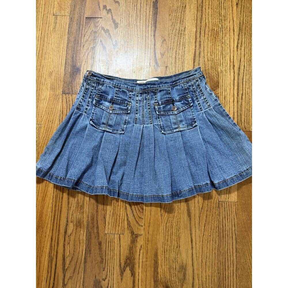 Kama Denim Pleated Cargo Mini Skirt Y2K Utility Blue Jean Skirt Size L C17